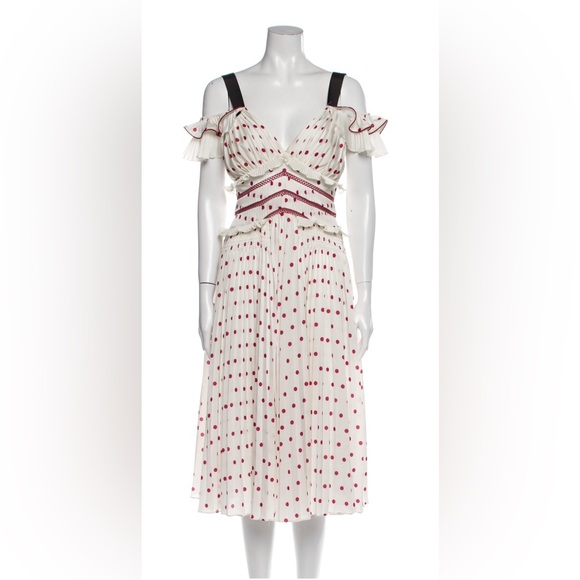 Self-Portrait Elegant White and Pink Red Polka Dot Dress - Picture 6 of 6